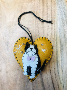 Puppy Dog Heart Shaped hanging felt Christmas ornament