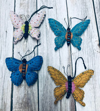 Load image into Gallery viewer, Butterfly shaped felt ornaments for seasonal and spring use. Various colors and design with lots of great detail. 