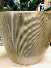 Load image into Gallery viewer, SALE Large Ceramic Brown Drip Striped Texture Planter | Brown Drip Glaze | 7&quot; tall x 8&quot; wide
