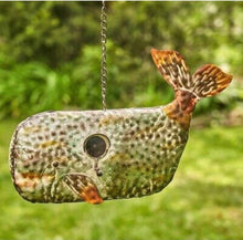 Load image into Gallery viewer, Unique Whale Hanging Birdhouse Galvanized Metal Coastal Beach Theme