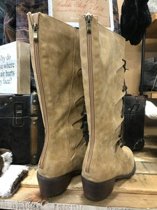 Women’s Camel Colored tall lace-up brown suede boots