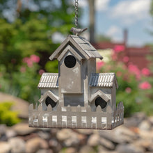 Load image into Gallery viewer, Farmhouse with Fence Galvanized Metal Birdhouse Bird Lover&#39;s Gift