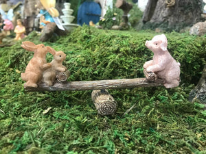 Farm Friends Fairy Garden Accessories Pig and Bunny on Teeter totter