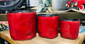 Medium Crumpled Look Modern Style Ceramic Planter | Red with Black Edge
