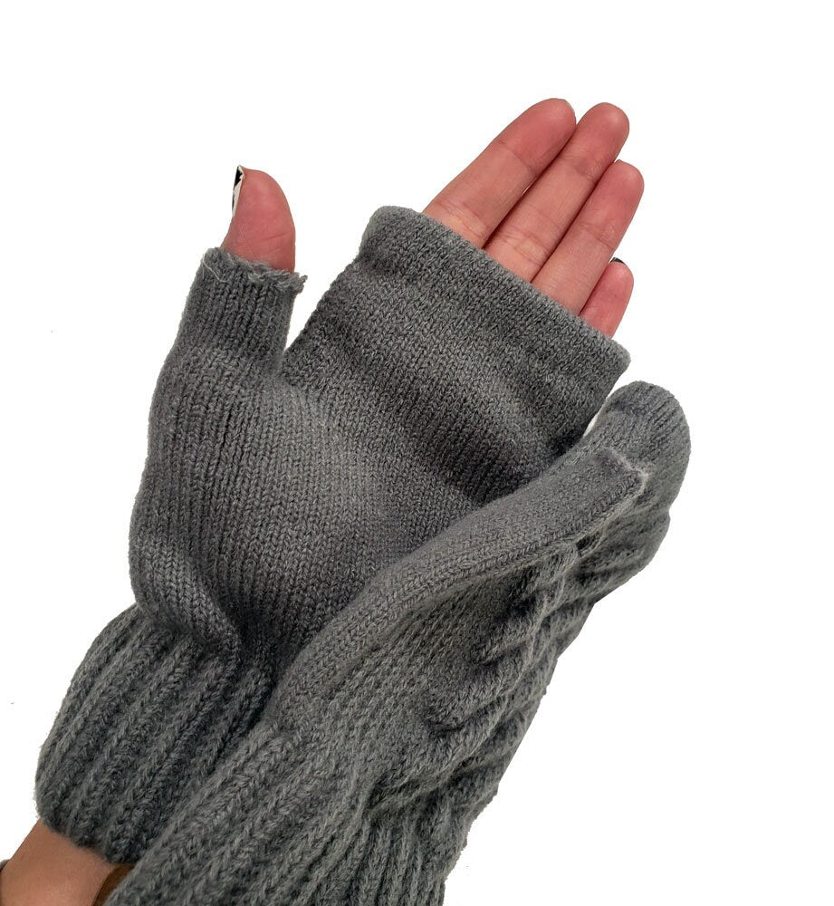 Wisconsin Gray and Pink Fingerless Gloves | Very Warm | Robin Ruth des
