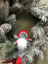 Load image into Gallery viewer, Shelf Sitting Lumberjack Gnome with Red and Gray Bomber Hat and Dangle Legs