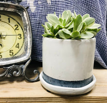 Load image into Gallery viewer, Modern Style Ceramic 4&quot; Planter with Blue/Grey Accent Attached Saucer Drainage