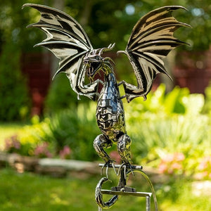 Outdoor Metal Black Dragon Swinging Garden Stake Moonfyre Tail Down