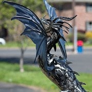 Load image into Gallery viewer, Outdoor Metal Black Dragon Swinging Garden Stake Moonfyre Tail Down
