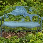 Load image into Gallery viewer, Coastal Metal Sword Fish Bench | Nautical Bench | Free Shipping | Blue Vintage Look | Full Size
