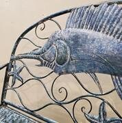 Coastal Metal Sword Fish Bench | Nautical Bench | Free Shipping | Blue Vintage Look | Full Size
