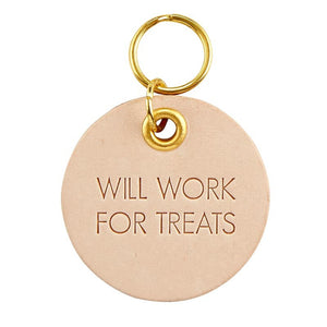 Leather Pet ID Tag "Will Work of Treats"