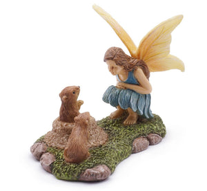 Fairy Girl visiting with her Gophers Friends Miniature Fairy Garden Forest Dollhouse Accessory MG367