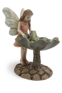 Little girl fairy found a frog in the bird bath. Maybe a Prince?  | Miniatures NEW MG4
