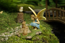 Load image into Gallery viewer, Fairy Girl visiting with her Gophers Friends Miniature Fairy Garden Forest Dollhouse Accessory MG367