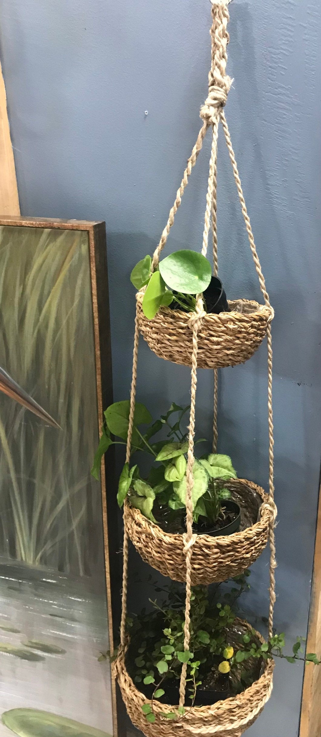 Wicker and Jute 3 Tier Plant Hanger Storage Idea Lined Baskets