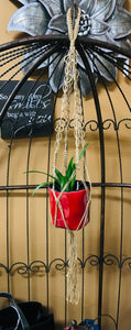 Jute macramé plant hanger with unique filigree circle design 39"