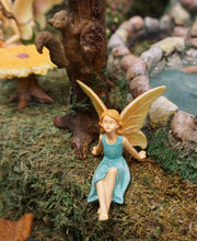 Load image into Gallery viewer, Daydreaming Fairy Girl Woman in cute Blue Dress Fairy Garden DIY Figurine Miniature Dollhouse Accessory