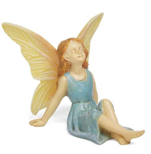 Daydreaming Fairy Girl Woman in cute Blue Dress Fairy Garden DIY Figurine Miniature Dollhouse Accessory