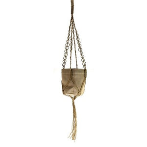 Jute macramé plant hanger with unique filigree circle design 39"