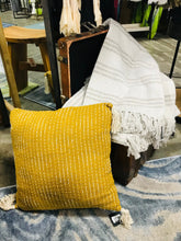 Load image into Gallery viewer, Mustard Yellow with cream tassels and stripes Accent Throw Pillow