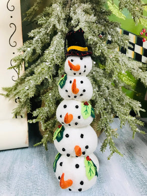 Fleece stuffed stacked snowmen hanging Christmas ornament decor