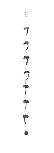 Metal Tropical Palm Tree Rain Chain with Attached Hanger 72 inch | Choice Green or Black