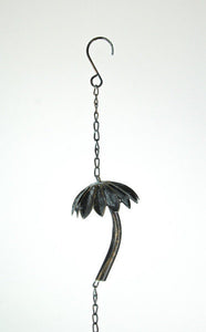 Metal Tropical Palm Tree Rain Chain with Attached Hanger 72 inch | Choice Green or Black