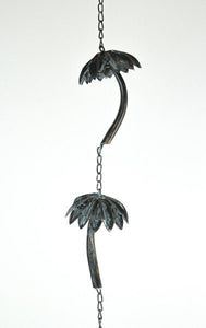 Metal Tropical Palm Tree Rain Chain with Attached Hanger 72 inch | Choice Green or Black