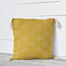 Load image into Gallery viewer, Mustard Yellow with cream tassels and stripes Accent Throw Pillow