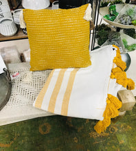 Load image into Gallery viewer, Mustard Yellow with cream tassels and stripes Accent Throw Pillow