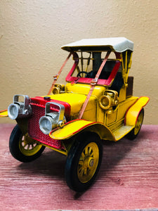 Nostalgic Yellow Car Metal Replica | Collectible | Retro Industrial Decorative Figurine