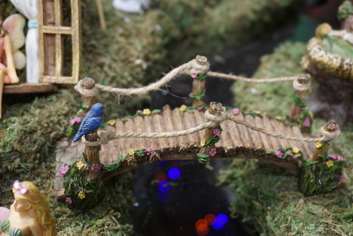 Miniature Rope Bridge with Blue Bird