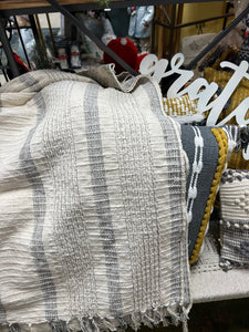 70" Gray Striped Cotton Heavy Weave Throw Blanket