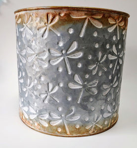 Dragonfly Galvanized Metal Planter with Copper Accent