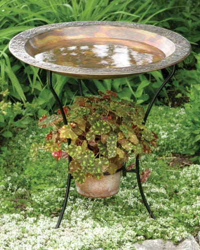 Copper Finished Birdbath and Plant Stand Garden Art Decor