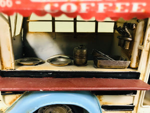 Nostalgic Blue Espresso Shop Metal Replica | Collectible Food truck | Retro Industrial Decorative Figurine