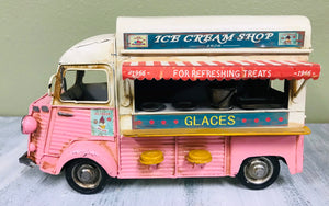 Nostalgic Pink Ice Cream Shop Metal Replica | Collectible Food truck | Retro Industrial Decorative Figurine