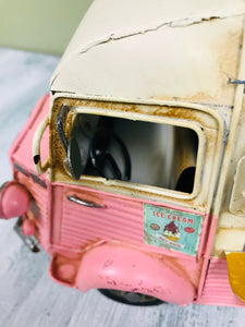Nostalgic Pink Ice Cream Shop Metal Replica | Collectible Food truck | Retro Industrial Decorative Figurine