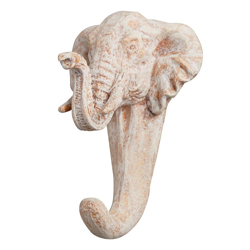 White Resin Elephant Wall Hook | Lucky Elephant Head