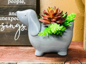Gray Retro Puppy Dog flower pot | 8" Long 7" Tall