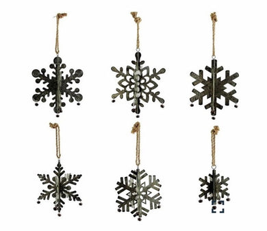 Hanging galvanized tin snowflakes with bells | rope hanger | foldable for storage