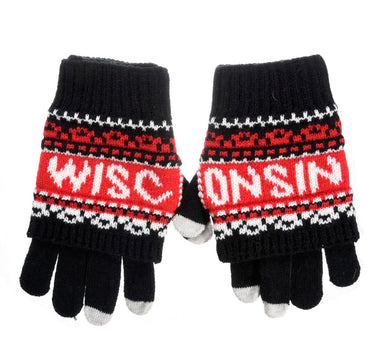 Wisconsin Black/Red 2 in 1 Gloves | touch screen finger tips | Very Warm | Robin Ruth design