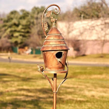 Load image into Gallery viewer, Copper Vintage Birdhouse 70&quot; tall Post Staked Bird House Bird Lover&#39;s Gift