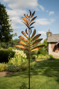 Gold Feather Kinetic Garden Wind Spinner garden art | 8' tall | feather over 2.5' tall | Wind Sculpture