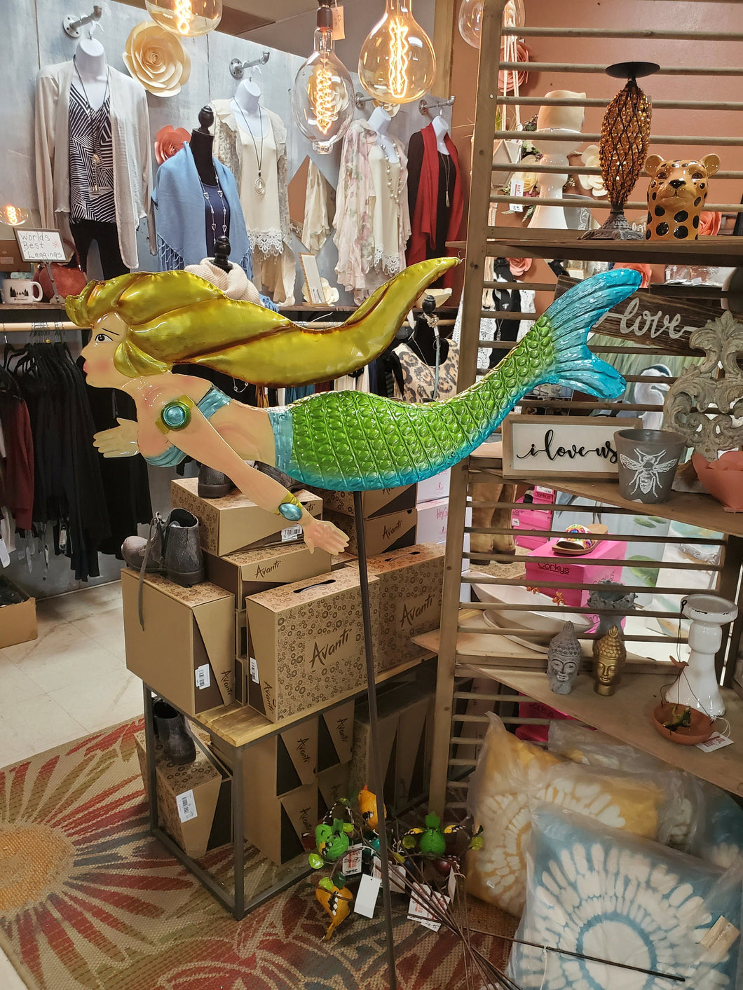 Mermaid Kinetic Wind Spinner | Metal Mermaid Tipper Garden Stake