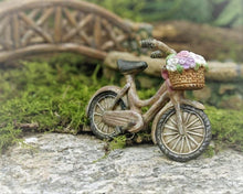 Load image into Gallery viewer, Miniature bike for dollhouse or fairy garden accessory Adorable bicycle with a basket
