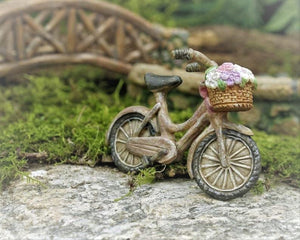 Miniature bike for dollhouse or fairy garden accessory Adorable bicycle with a basket