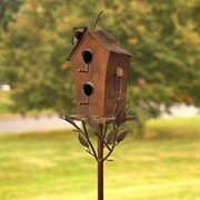 A-frame Metal Birdhouse Condo | Copper or Silver Garden Stake