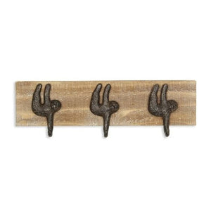 16" Sloth Theme Brown and Black 3 Hook Wall Coat Towel Hanger